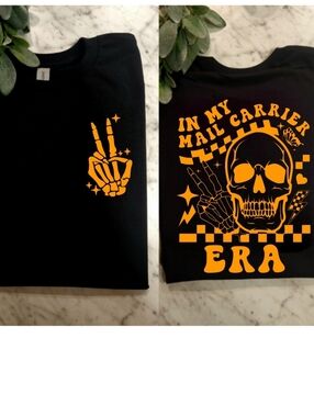 Mail Carrier Shirt Short Sleeve Skull retro popular trendy Work Tee Black Orange